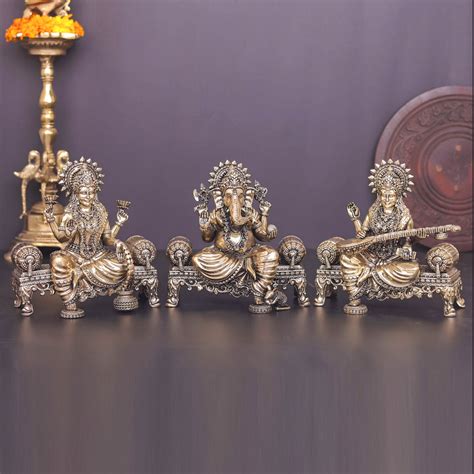 Brass Superfine Ganesha Lakshmi Saraswati Idol 6 Inch – StatueStudio