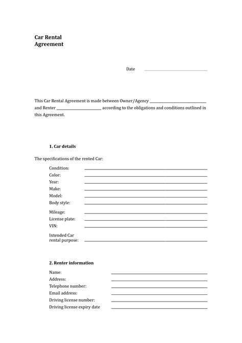 Car Rental Contracts Templates