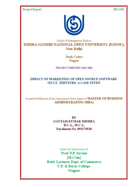 Image result for IGNOU Project Report Cover Page