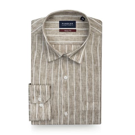 Beige Striped Blend Cotton Shirt for Men – Punekar Cotton