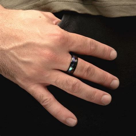 Buy Black Stainless Steel with Abalone Shell and Ebony Wood Inlay Ring ...