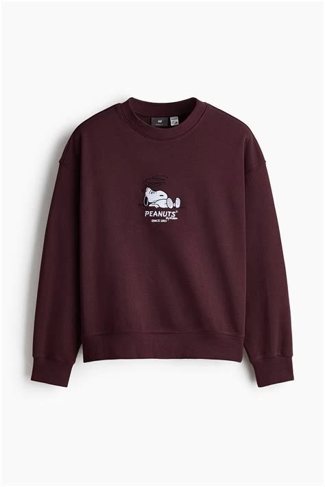 Oversized Fit Printed sweatshirt - Burgundy/Snoopy - Men | H&M IN