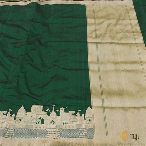 'Kashi' Deep Green Pure Katan Silk Banarasi Handloom Saree - Tilfi