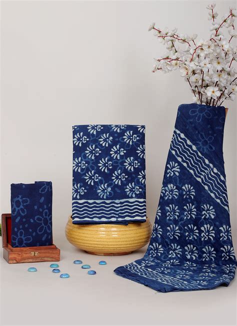Indigo Dabu Hand Block Cotton Salwar Suit Set with Cotton Dupatta - TS ...