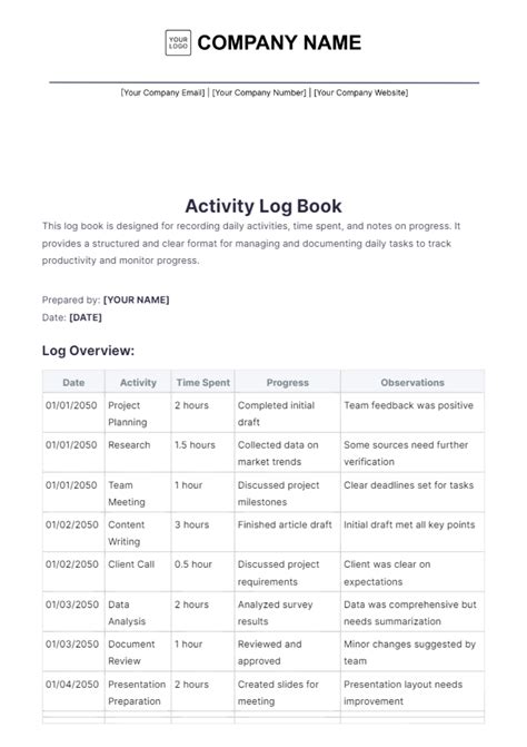 Image result for Activity Log Book Template