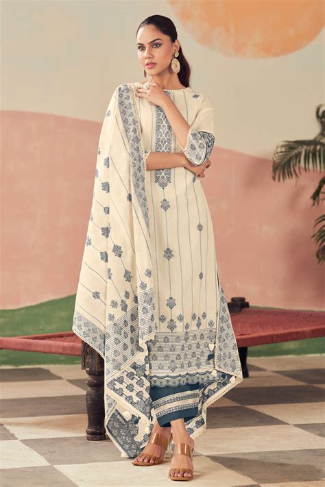 Beige Color Pure Cotton Jacquard Embroidery Work Salwar Kameez – Jay ...