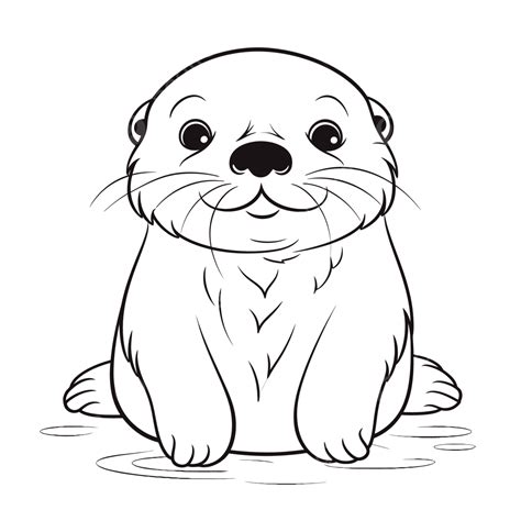 Cute Baby Otter For Coloring Sheets Outline Sketch Drawing Vector, Baby ...
