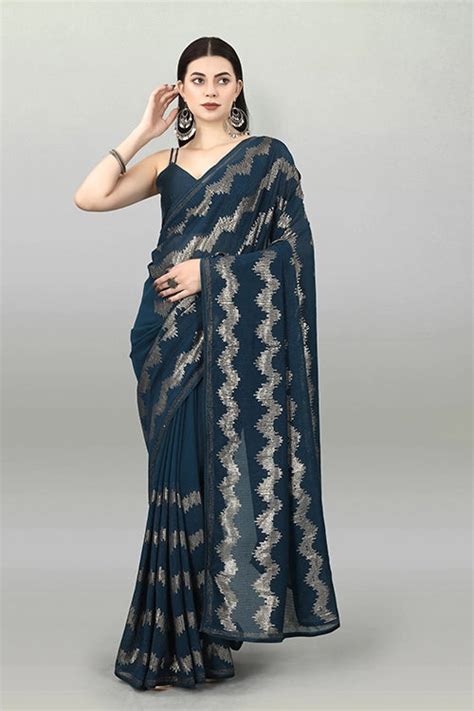 Designer Georgette Saree with Swarovski Border Online - shubhkalastore.com