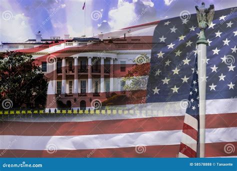 The White House and the American Flag, Both USA Symbols. Stock Photo ...