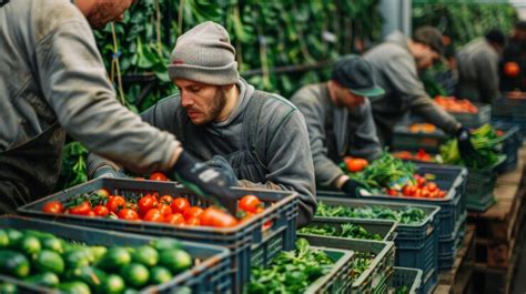 Workers packing organic vegetables into crates for overseas shipment ...