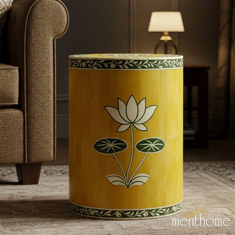 Yellow Lotus-Inspired Mosaic Pedestal Table | Luxury Handmade Stool ...