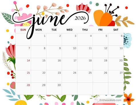 Free Printable June 2026 Calendar | EntheosWeb