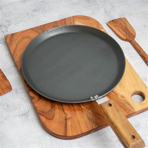 Buy Femora 9.8 inch (24.5 cm) Iron Flat Tawa with Wooden Handle ...