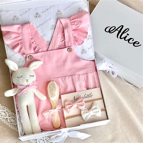 Personalized Baby Girl Gift Box: Romper, Bunny Plush & Headbands - Etsy
