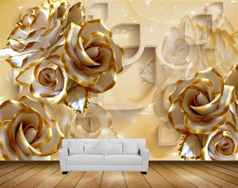 Avikalp MWZ0202 White Gold Flowers 3D HD Wallpaper – Avikalp ...