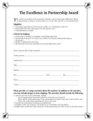 Fillable Online arborday The Excellence in Partnership Award ...