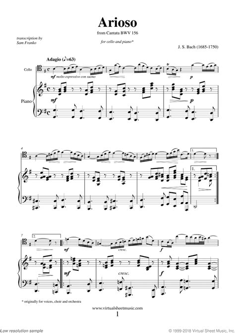 Bach - Arioso sheet music for cello and piano [PDF-interactive]