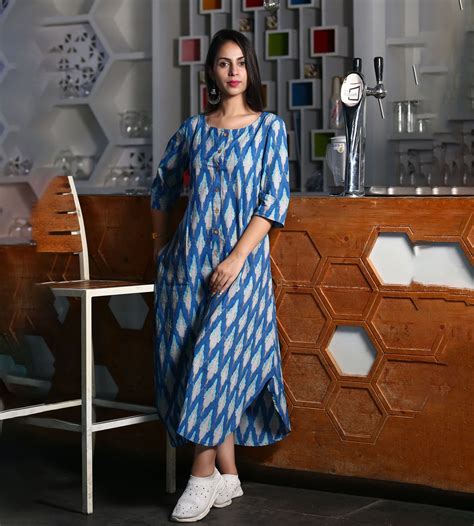 Blue Ikkat Print 3in1 Dress – Fashiana