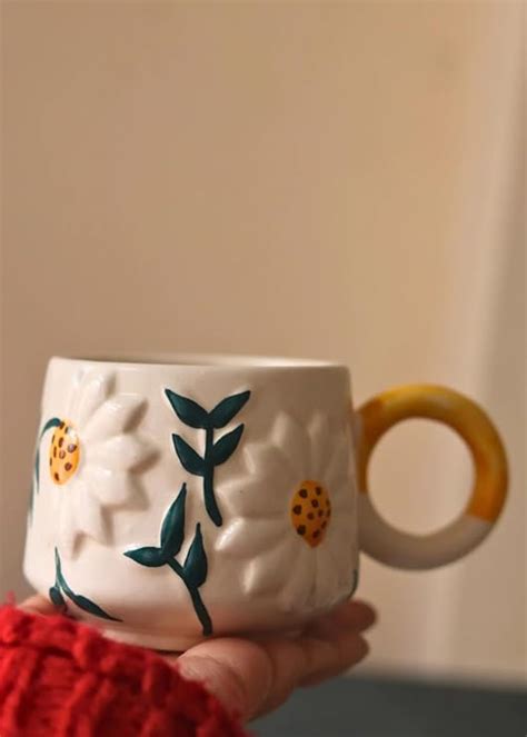Buy WEAVING HOMES Daisy Bloom Mug 250 ML Handmade Ceramic Mugs Gift to ...