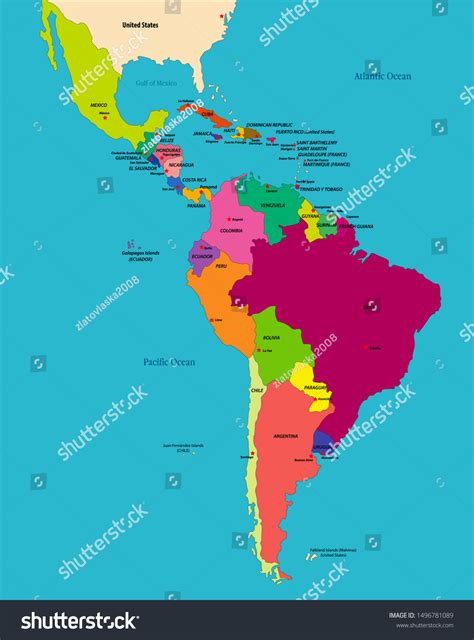 Labeled Political Map Latin America