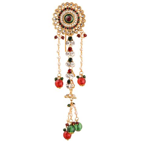 Payal Jewellers Gold Plated Red & Green Stone Hair Brooch | Traditional ...