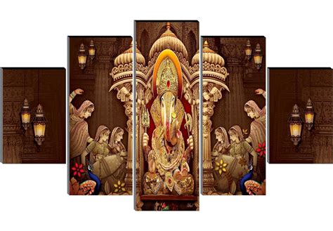 SAF paintings Set of 5 Ganesha UV textured modern art Religious theme ...
