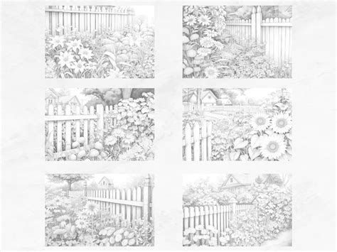 25 Coloring Pages, Country Fences Coloring Book for Adults Grayscale ...