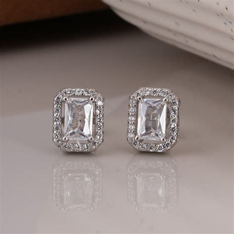 Emerald Cut Crystal 925 Sterling Silver Stud Earrings – PALMONAS