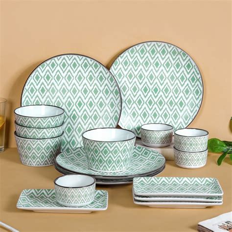 Kaleido Mint Green 16 Piece Dinner Set For 4 Online - Premium Dinner ...