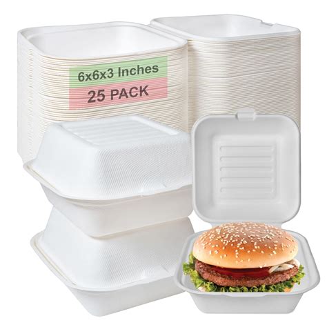 Compostable Square Hinged Clamshell Take Out Food Containers 6x6 ...