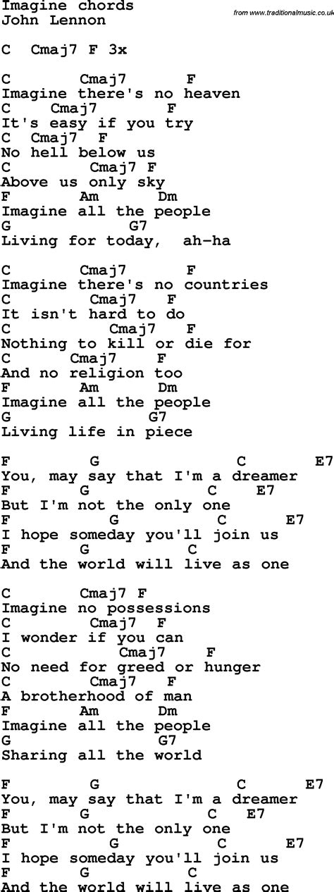Song lyrics with guitar chords for Imagine - John Lennon