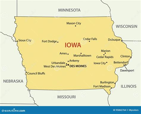 The State Of Iowa Is Highlighted In Red. Vector Map Of The United States Divided Into Separate ...