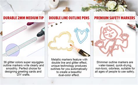 SUPER TOY 12 Pc Metallic Double Line Outline Markers Glitter Pen Set ...