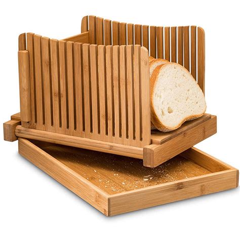 Bamboo Bread Slicer with Cutting Board Foldable Adjustable Bread Slicer ...