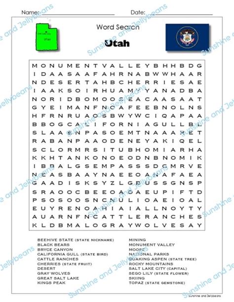 Utah Puzzle Bundle Research Crossword Word Search - US States Geography