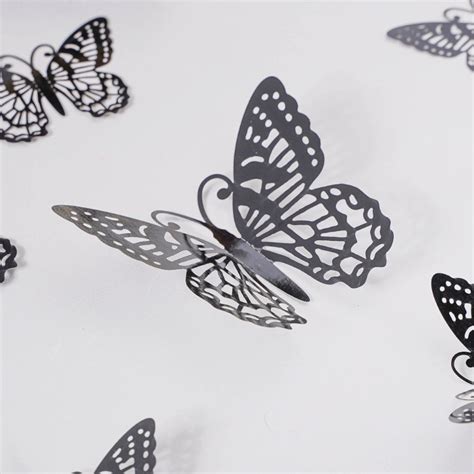 Black Butterfly 3D Wall Stickers Set Of 12 Online - Premium Wall ...