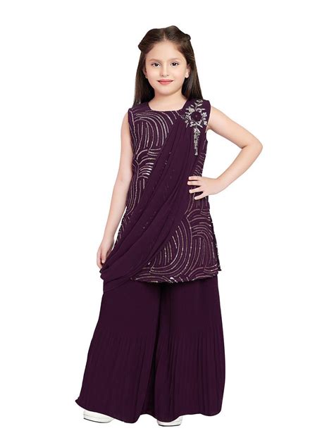 Wine Coloured Russian Palazzos Set For Girls Gharara / Sharara Set ...