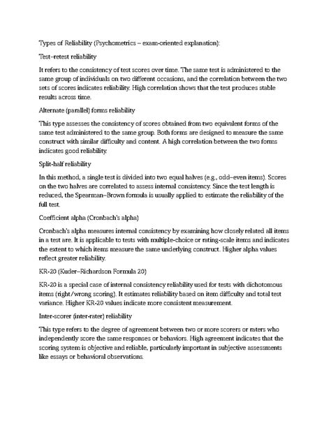 CRelability 260113: Types of Reliability and Validity in Psychometrics ...