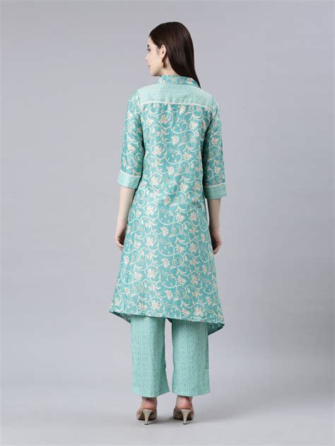 Light Sea Green Viscose Rayon Kurta Sets For Women | Samhitas