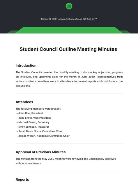 Free Student Council Outline Meeting Minutes Template to Edit Online