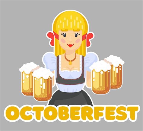 Deutsche Frau mit Bier. Oktoberfest Logo Design. Mädchen Kellnerin in ...
