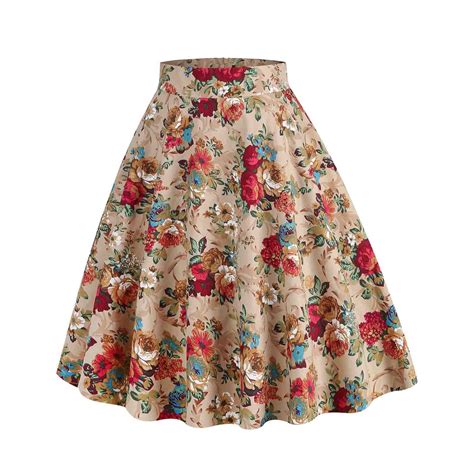 Women's 50s Vintage Printed Midi Skirts Bohemian Floral Print 1950s ...