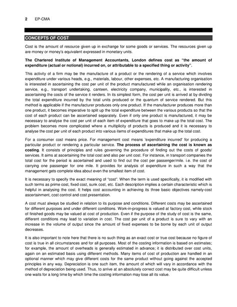 Cost2 - concept of cost - 2 EP-CMA CONCEPTS OF COST Cost is the amount ...