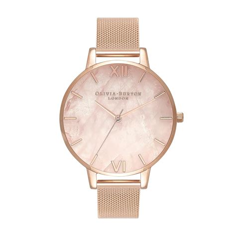 Buy Olivia Burton Semi Precious Qtz Basic Rose Quartz Round Dial Women ...