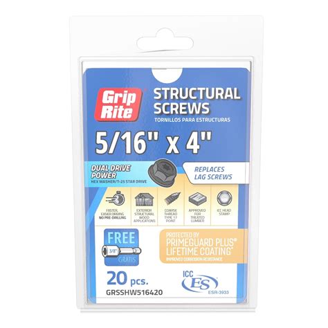 Grip-Rite 5/16 x 4 in. Structural Screw Dual Drive/Hex Washer Head 20CT ...