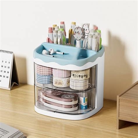 K.B. Sales Multi-Purpose Pen Holder With 2 Transparent Drawers Cute ...