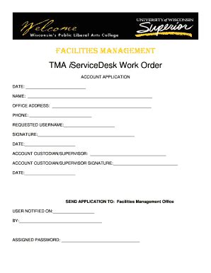 Fillable Online uwsuper FACILITIES MANAGEMENT TMA iServiceDesk Work ...