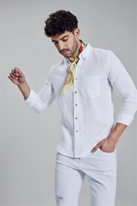 Buy Men's Mould 100% Linen White Shirt Online | SNITCH