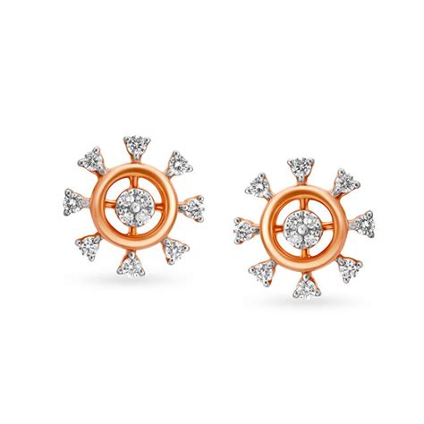 Enticing Rose Gold and Diamond Wheel Round Stud Earrings