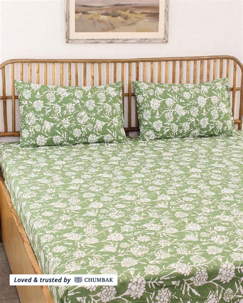 Genda Phool, Green - Queen Size Bedsheet Set 144TC
